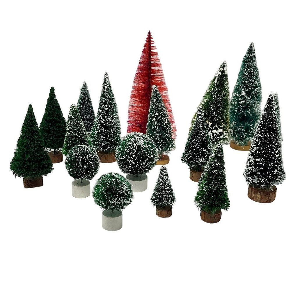 18x BOTTLE BRUSH VTG Trees Red Green 2" to 6.5" Christmas Dollhouse Village Prop
